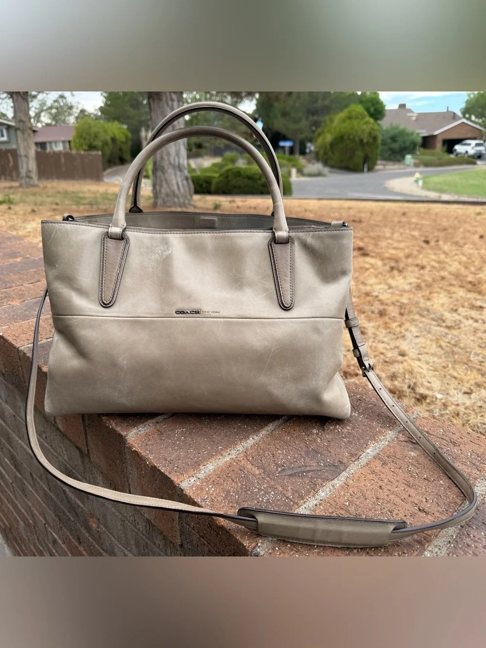 Coach Taupe Grey Leather Tote Satchel Crossbody Bag with S